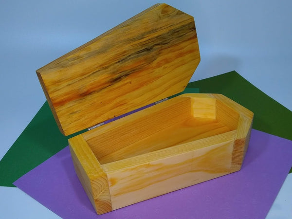 Coffin Boxes, plain, oiled, dyed and oiled, and all have hinges